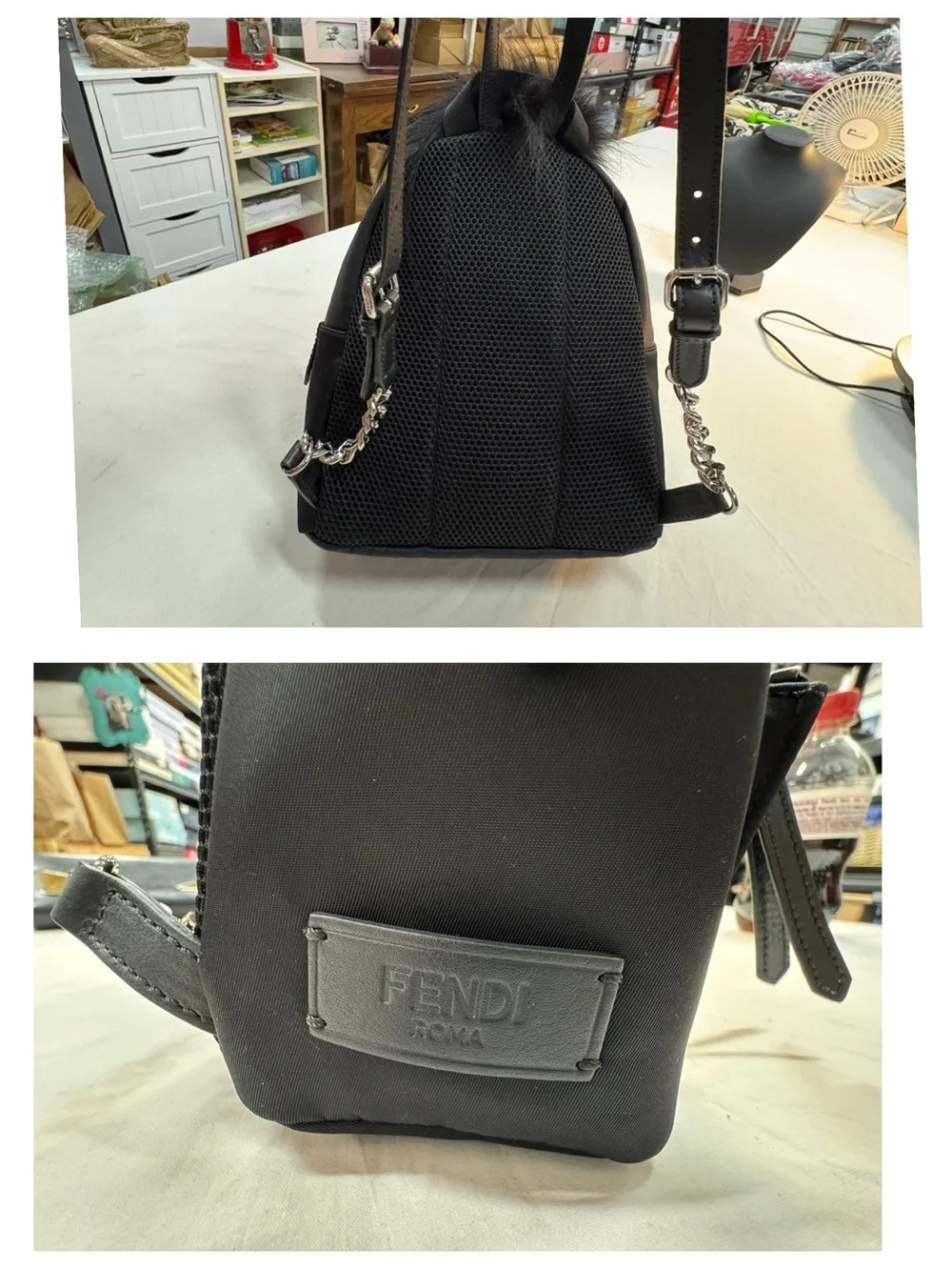 Fendi Black Nylon, Leather and Fur Monster Eyes Backpack full inclusion